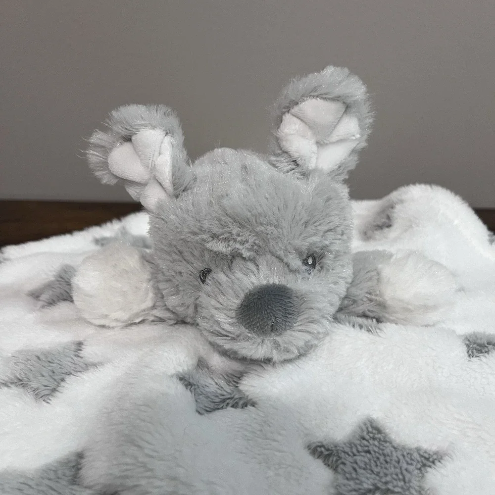 Blankets and Beyond Puppy Dog Lovey White With Gray Stars
